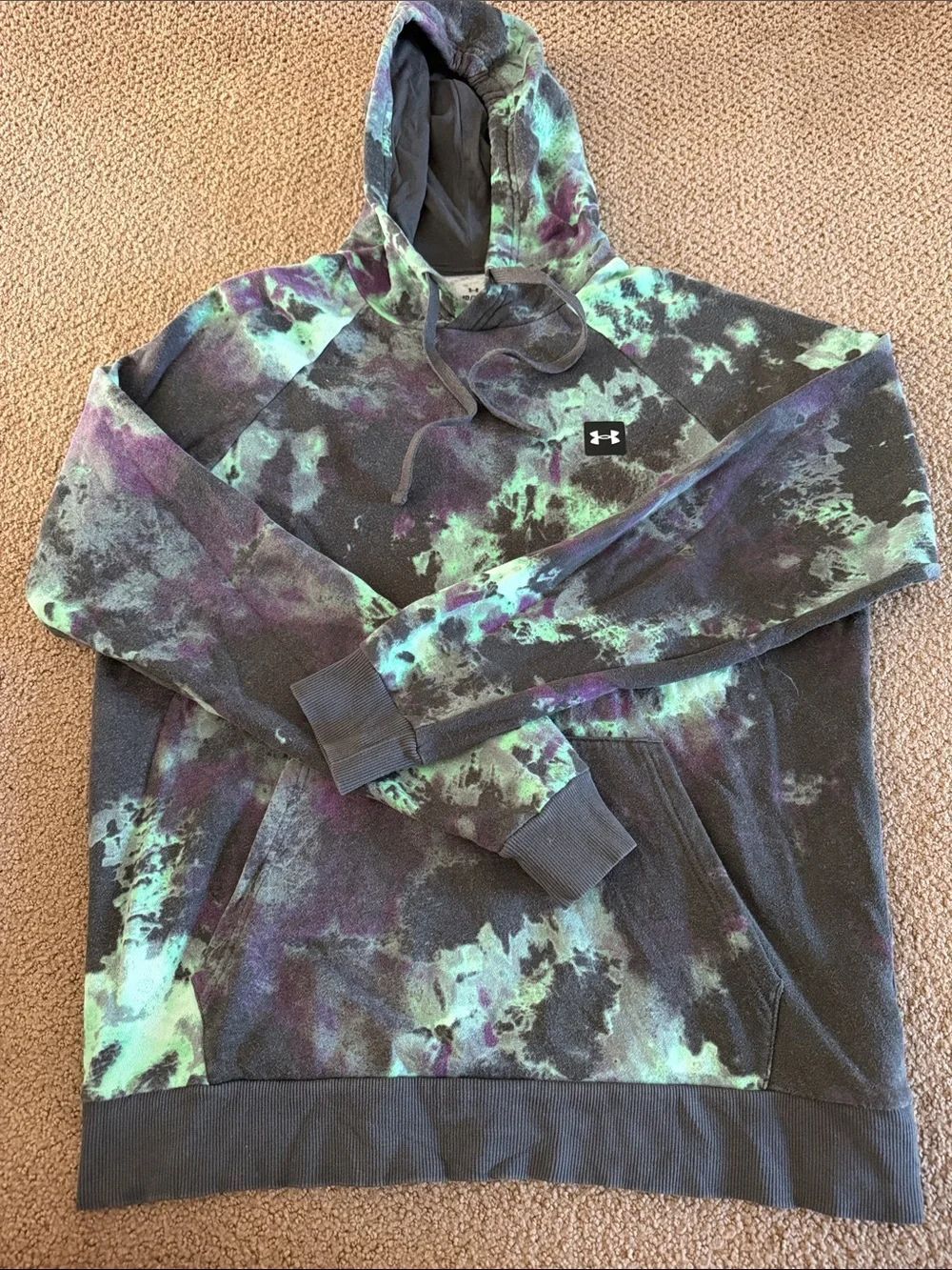 Under Armour Tie Dye Pullover Hoodie Green Purple Black Adult Medium